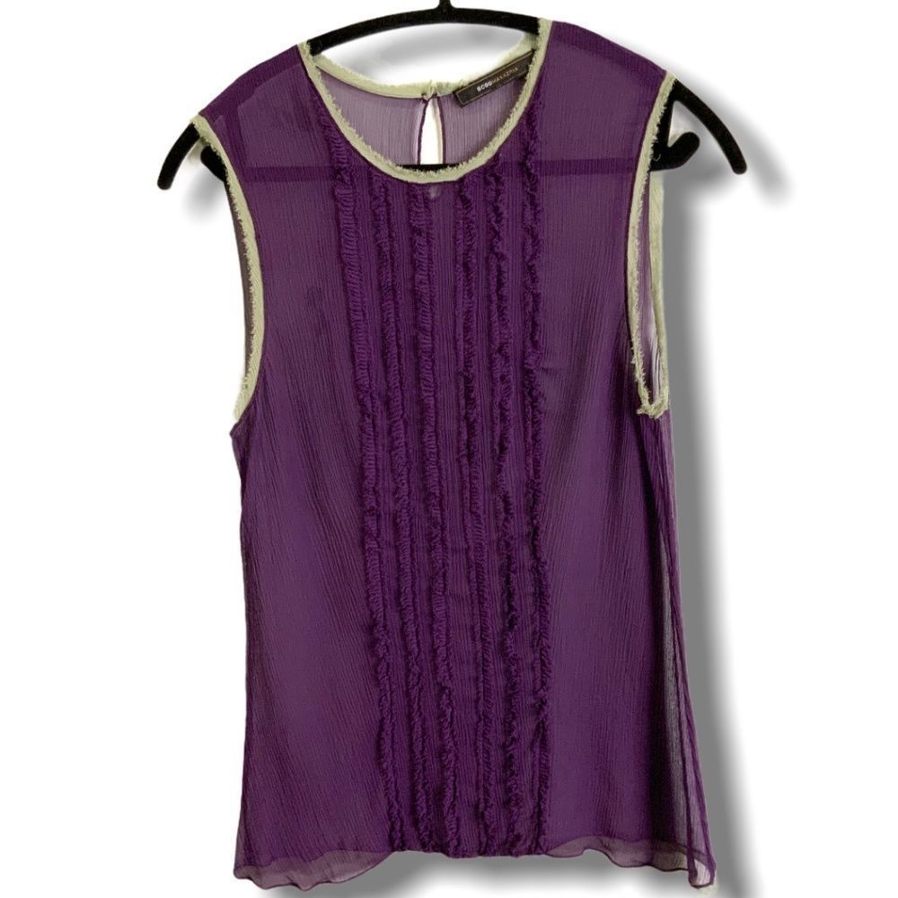 Bcbgmaxazria 100% Silk Sheer Purple SleevelessTank Top Sz M